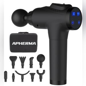 Apherma Massager comes with 10 massage heads.  Rechargeable with usb included